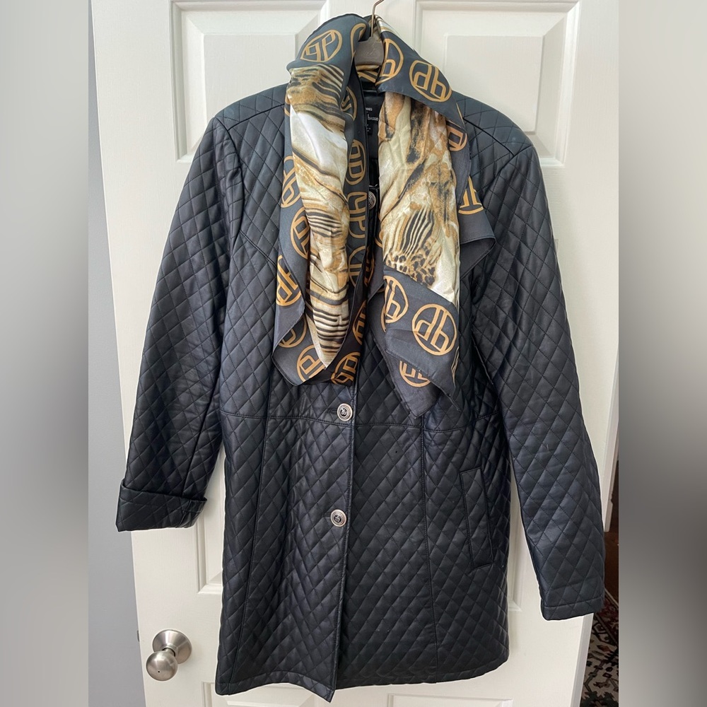 Dennis Basso Quilted Leather Jacket, Size M, Includes Scarf, New Without Tags